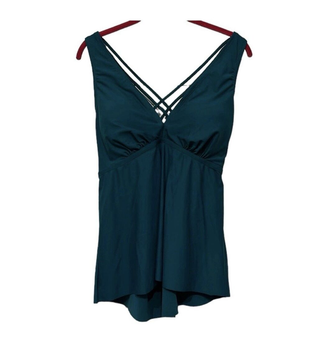 Swimsuits For All Cross Back Flowy Solid Tankini Swim Top NEW Size 14 Blue